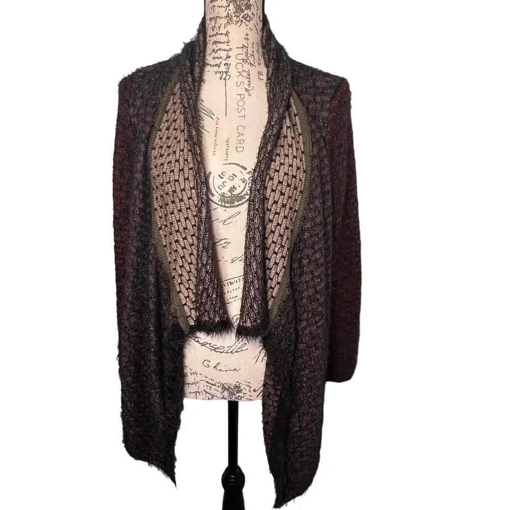 NIC+ZOE, M, long sleeve eyelash circular design shawl collar knit cardigan‎